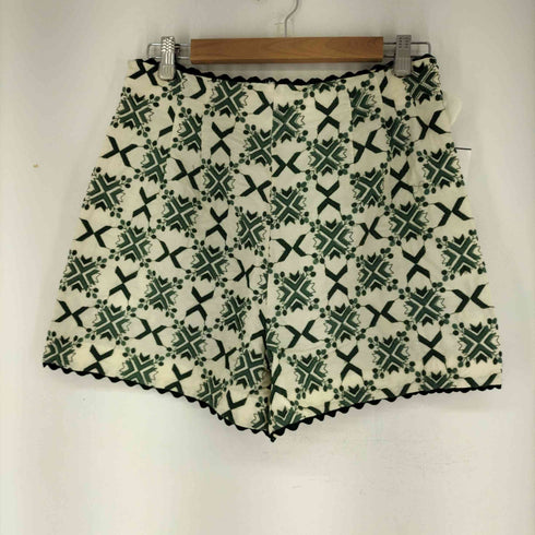 ザラ ZARA GREEN BEIGE EMBROIDERED SHORTS レディース US M