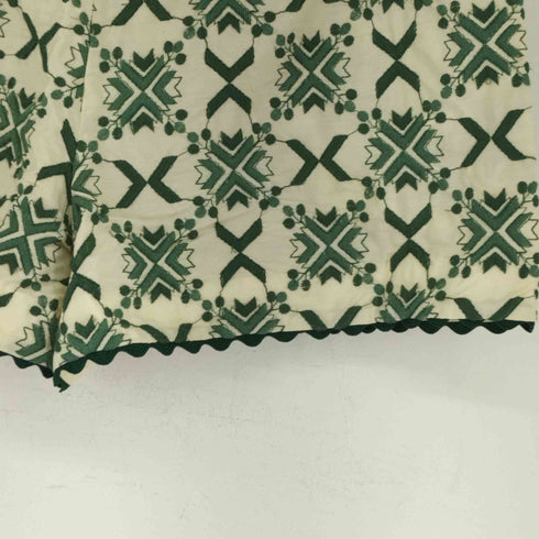 ザラ ZARA GREEN BEIGE EMBROIDERED SHORTS レディース US M