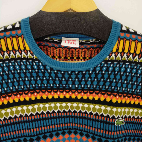 ラコステライブ Lacoste Live 総柄ワンポイントロゴ刺繍ニットセータ― メンズ JPN:4