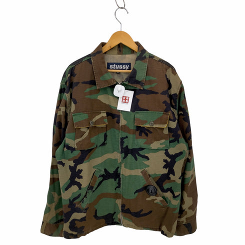 ステューシー Stussy 90S 紺タグ 迷彩 リップストップ ジップアップミリタリージャケット メンズ import:XL