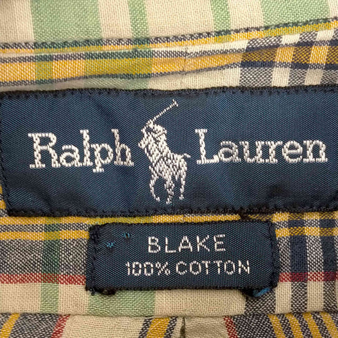 ラルフローレン RALPH LAUREN 90s インド製 BLAKE ポニー刺繍 ボタンダウンチェックシャツ メンズ import:L