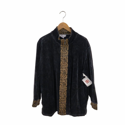 フルギ SUSAN GRAVER 香港製 レオパード切替 ジップアップベロアジャケット メンズ import:XL