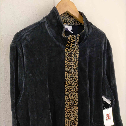 フルギ SUSAN GRAVER 香港製 レオパード切替 ジップアップベロアジャケット メンズ import:XL