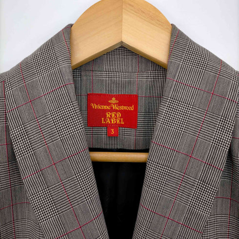 ヴィヴィアンウエストウッドレッドレーベル Vivienne Westwood RED LABEL オーブロゴ ボタン チェック柄 変形 テーラード ジャケット レディース JPN:3