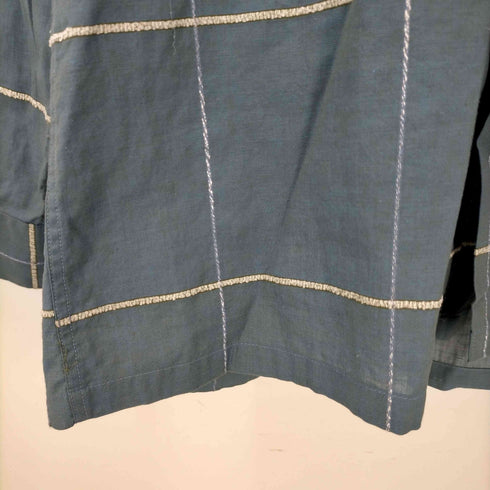 The Caribe Vintage 襟芯 玉虫色 チェック柄刺繍 長袖開襟シャツ メンズ import:M