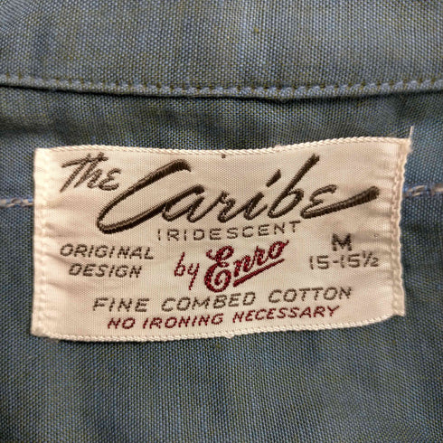The Caribe Vintage 襟芯 玉虫色 チェック柄刺繍 長袖開襟シャツ メンズ import:M
