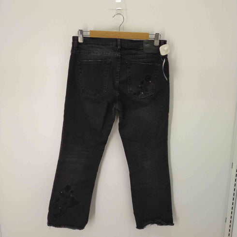 ザラ ZARA BLACK FLORAL EMBROIDERY CROPPED JEANS レディース JPN:XS 42