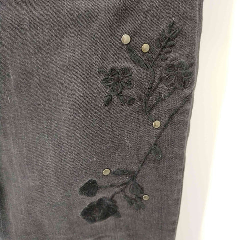 ザラ ZARA BLACK FLORAL EMBROIDERY CROPPED JEANS レディース JPN:XS 42