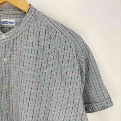 Walser Stauf REHETOBEL 刺繍ストライプ ハーフボタンバンドカラーシャツ メンズ EUR:44