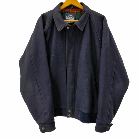 ウールリッチ WOOLRICH 80S 紺タグ USA製 裏地チェック 比翼 ジップアップ ウールブルゾン メンズ import:XL