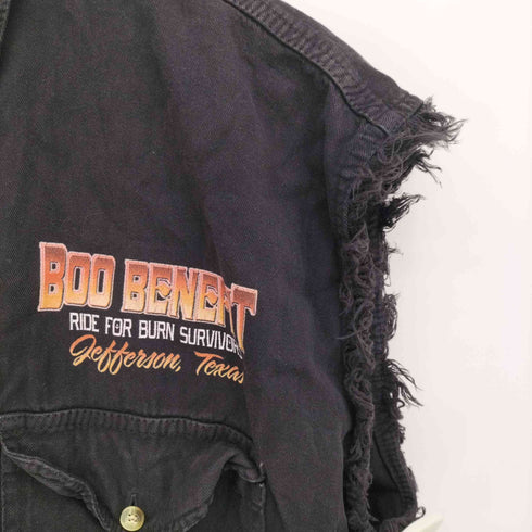 00S Boo Benefit vintage ヴィンテージ イベント プリント ライダー バイク バイカー ダメージ ノースリーブ シャツ メンズ import:L