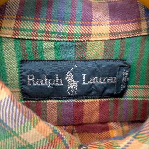 ラルフローレン RALPH LAUREN 90-00S チェック柄 BDネルシャツ メンズ import:L