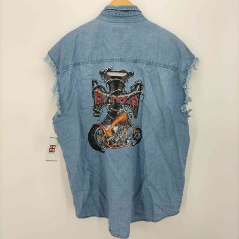 90-00S choppers vintage チョッパーズ ヴィンテージ プリント ライダー バイク バイカー ダメージ デニム ノースリーブ シャツ メンズ import:XL