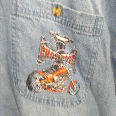 90-00S choppers vintage チョッパーズ ヴィンテージ プリント ライダー バイク バイカー ダメージ デニム ノースリーブ シャツ メンズ import:XL