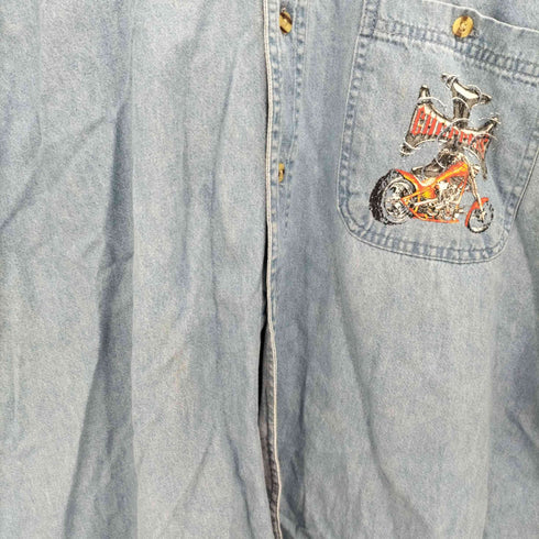 90-00S choppers vintage チョッパーズ ヴィンテージ プリント ライダー バイク バイカー ダメージ デニム ノースリーブ シャツ メンズ import:XL