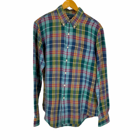 ラルフローレン RALPH LAUREN 90-2000s チェック柄 リネン/シルク BDネルシャツ メンズ import:M