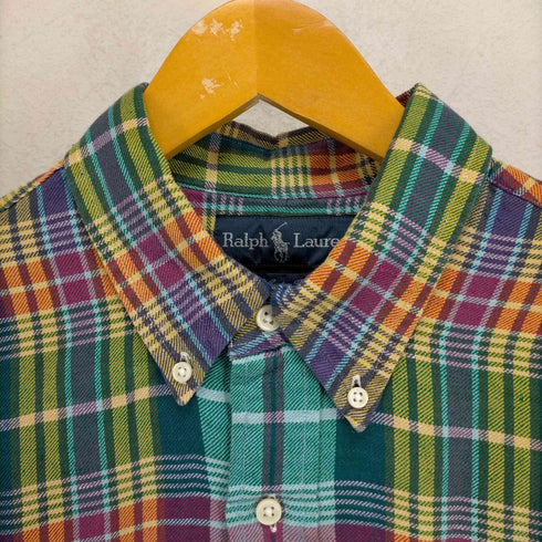 ラルフローレン RALPH LAUREN 90-2000s チェック柄 リネン/シルク BDネルシャツ メンズ import:M