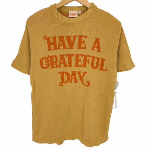 HAVE A GRATEFUL DAY ロゴ刺繍クルーネック半袖ニット レディース JPN:S