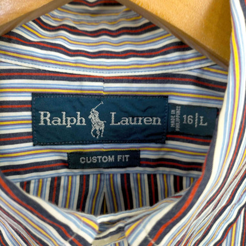 ポロバイラルフローレン Polo by RALPH LAUREN CUSTOM FIT ポニー刺繍 ストライプ BDシャツ メンズ import:L
