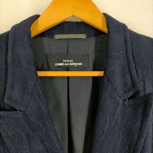 トリココムデギャルソン tricot COMME des GARCONS AD表記無 総柄ジャガード ウール混 フレア プリーツ チェスターコート レディース