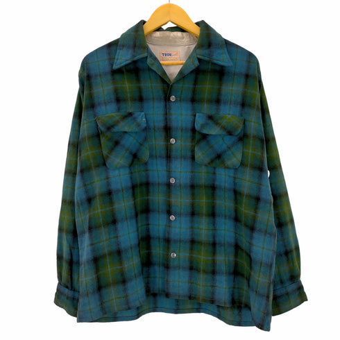 TROY OF CALIFORNIA 60S~ 韓国製 ボックスシルエット チェック柄 開襟 ネルシャツ メンズ import:L
