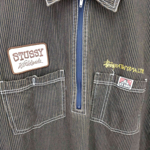 ステューシー Stussy ハーフジップストライプワークシャツ メンズ L