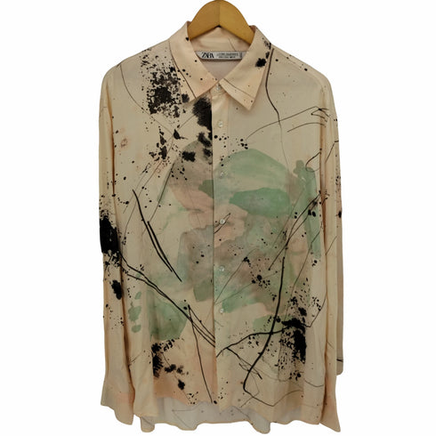 ザラ ZARA COLLECTION 総柄 ペインティング レーヨン シャツ メンズ import:L