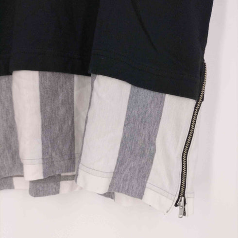 ディスカバード DISCOVERED 裾ストライプレイヤード サイドジップ クルーネックTシャツ メンズ
