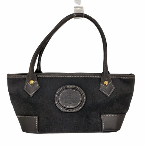 ヴィヴィアンウエストウッド Vivienne Westwood オーブロゴ レザーハンドル舟形ミニキャンバスハンドバッグ レディース