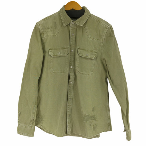 ザラ ZARA RELAXED FIT ダメージ加工カラーデニム L/S シャツ メンズ import:L