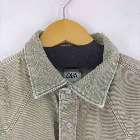 ザラ ZARA RELAXED FIT ダメージ加工カラーデニム L/S シャツ メンズ import:L