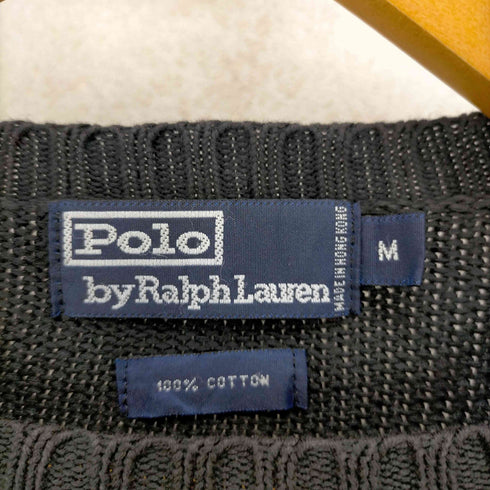 ポロバイラルフローレン Polo by RALPH LAUREN 90S ポニー刺繍ブラックコットンニット メンズ JPN:M