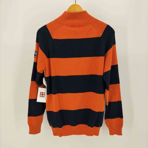 エディーバウアー Eddie Bauer ボーダー 袖ワッペン ハーフジップ ハイネック コットンニット メンズ import:M