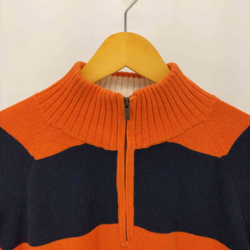 エディーバウアー Eddie Bauer ボーダー 袖ワッペン ハーフジップ ハイネック コットンニット メンズ import:M