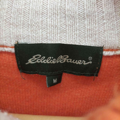 エディーバウアー Eddie Bauer ボーダー 袖ワッペン ハーフジップ ハイネック コットンニット メンズ import:M
