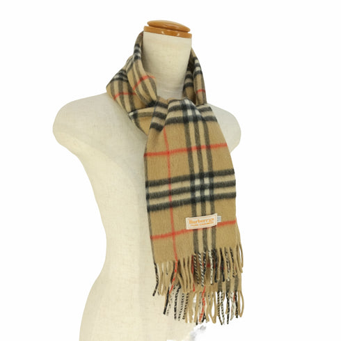 バーバリーズ BURBERRYS pure cashmere ノバチェック カシミヤ フリンジマフラー レディース