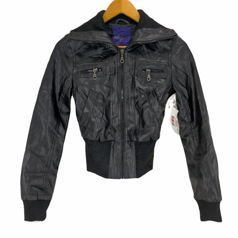 MAX AZRIA 長リブフェイクレザージャケット レディース JPN:XS