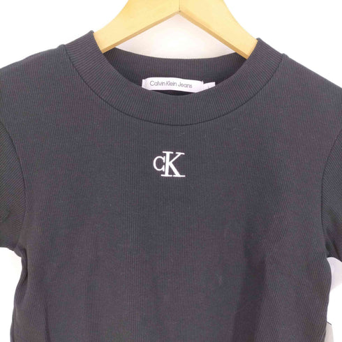 カルバンクラインジーンズ Calvin Klein Jeans MONOGRAM LOGO SLIM FIT CROPPED T-SHIRT CK モノグラムロゴ スリムフィット クロップドTシャツ レディース import:L