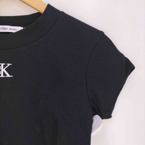 カルバンクラインジーンズ Calvin Klein Jeans MONOGRAM LOGO SLIM FIT CROPPED T-SHIRT CK モノグラムロゴ スリムフィット クロップドTシャツ レディース import:L