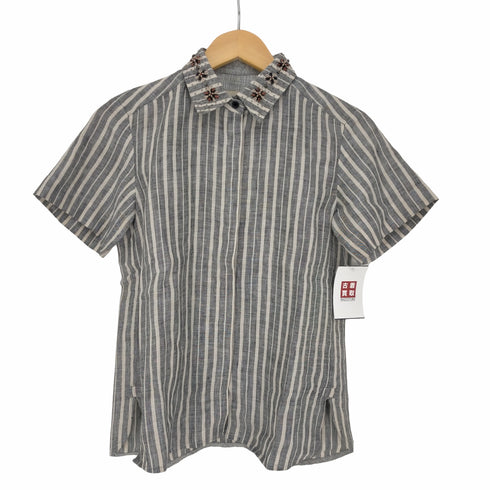 ウィークエンド マックスマーラ Weekend Max Mara 比翼 S/S レギュラーカラー スパンコール リネン ストライプ シャツ レディース JPN:36