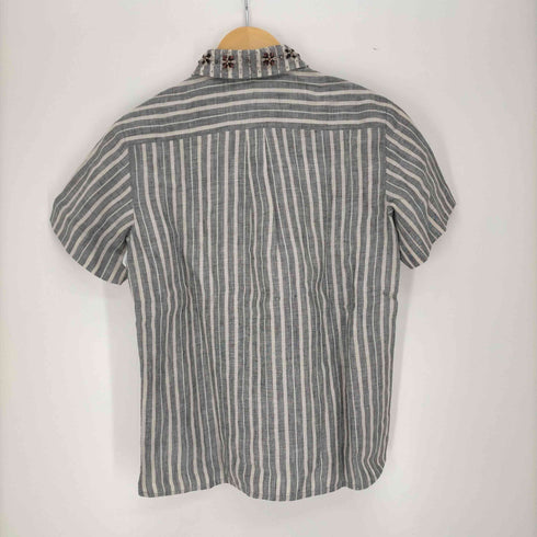 ウィークエンド マックスマーラ Weekend Max Mara 比翼 S/S レギュラーカラー スパンコール リネン ストライプ シャツ レディース JPN:36