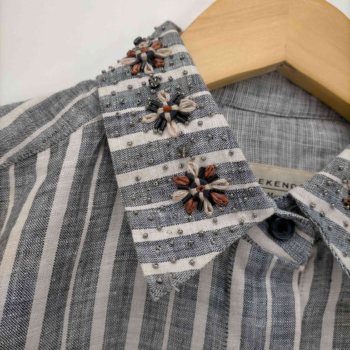 ウィークエンド マックスマーラ Weekend Max Mara 比翼 S/S レギュラーカラー スパンコール リネン ストライプ シャツ レディース JPN:36