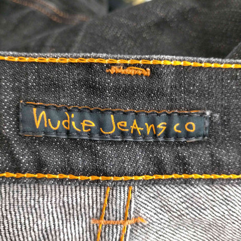 ヌーディージーンズ Nudie Jeans LOW SLIM レザーパッチ ドライブラックデニムパンツ メンズ 28/32