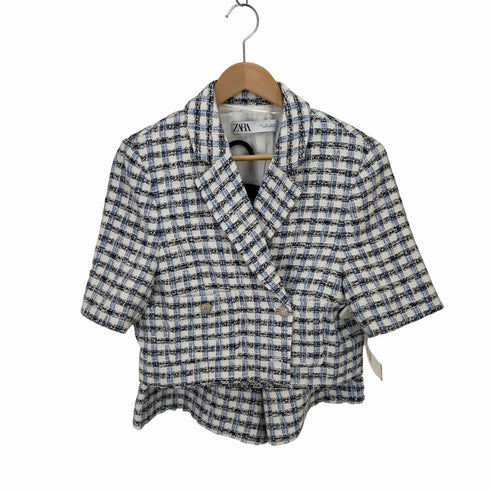 ザラ ZARA ダブルブレストショート丈 ツイードジャケット セットアップ レディース import:L