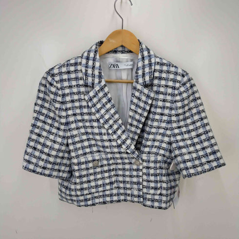 ザラ ZARA ダブルブレストショート丈 ツイードジャケット セットアップ レディース import:L