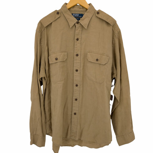 ポロバイラルフローレン Polo by RALPH LAUREN 90S G.I.SHIRT リネンエポレットシャツ メンズ import:XL