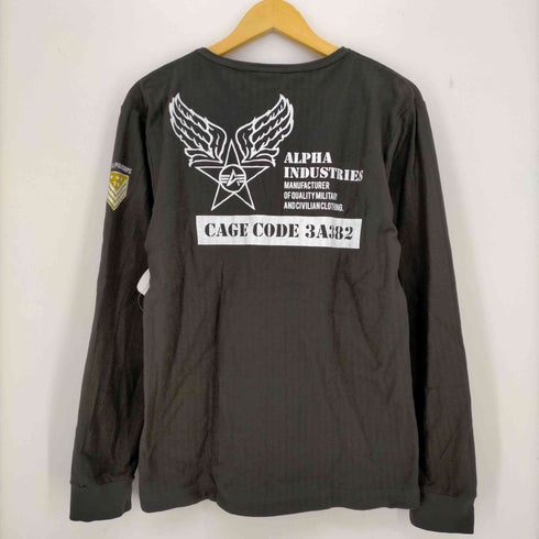アルファインダストリーズ ALPHA INDUSTRIES ヘリンボーン 両面プリント ロングスリーブTシャツ ロンT メンズ JPN:M