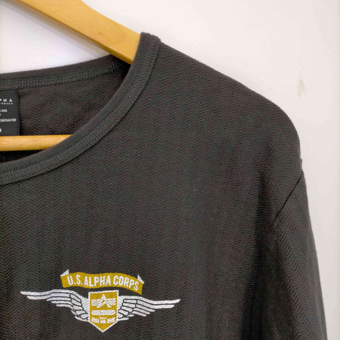 アルファインダストリーズ ALPHA INDUSTRIES ヘリンボーン 両面プリント ロングスリーブTシャツ ロンT メンズ JPN:M
