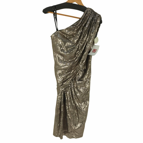 タダシショウジ TADASHI SHOJI アメリカ製 ドレープ ワンショルダー スパンコールワンピース レディース 2