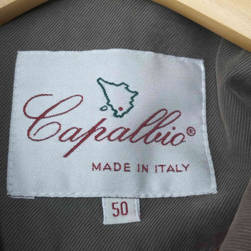 CAPALLIO イタリア製 裏地ウール フェイクレザー 切替 ボタンギミック ステンカラー コート メンズ EUR:50
